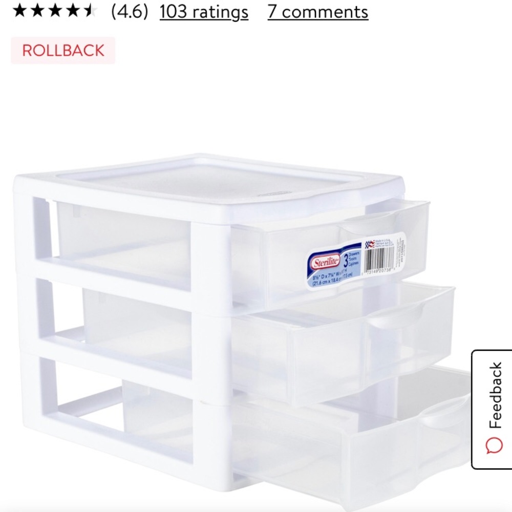 Sterilite 3-Drawer Storage Desk Organizer